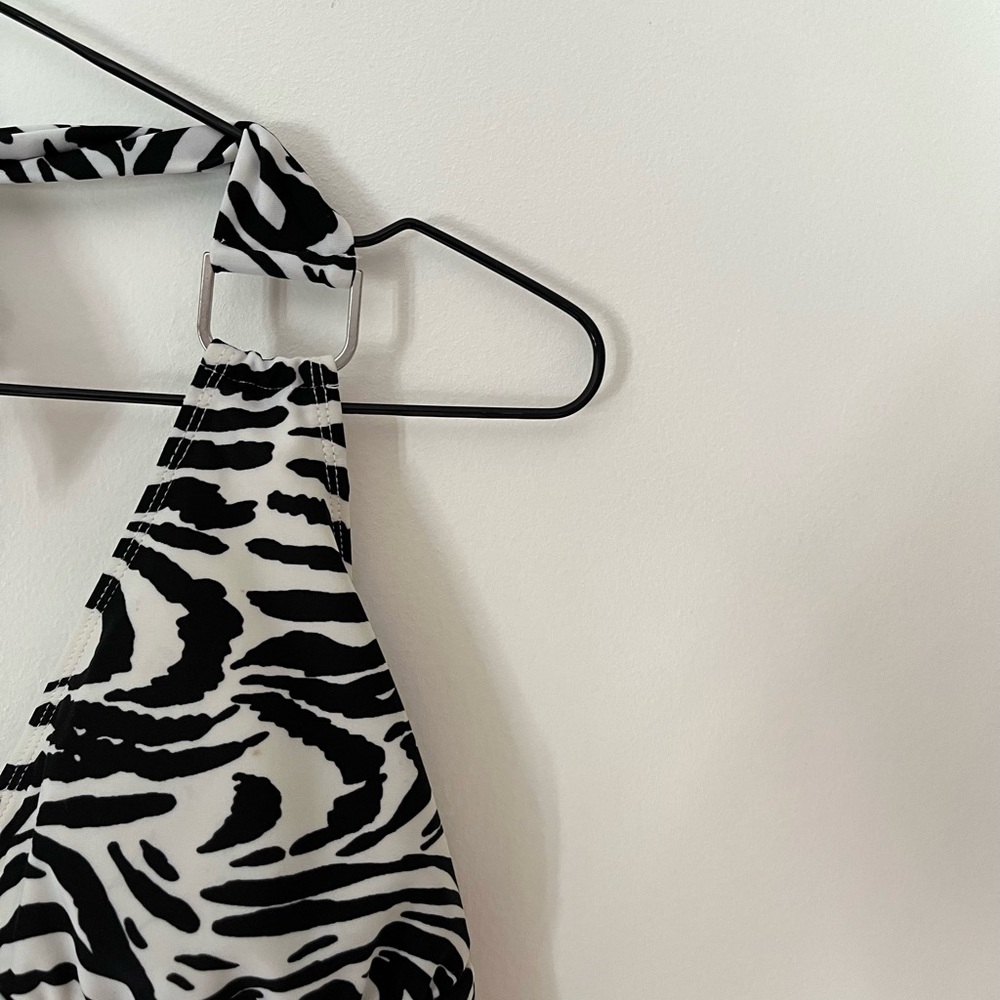 Women's Black & White Zebra Halter Tank Top /Tankini - Picture 2 of 3